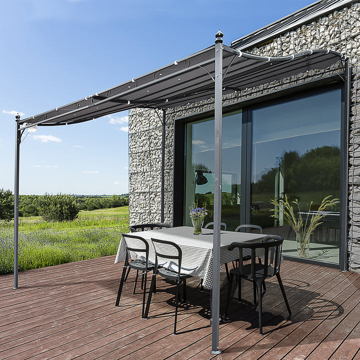 Pergula de jardim 3x3m Gazebo com Toldo e 4 Furos de Drenagem para Pátio Terraço Metal e Poliester 180 g / m² Resistente Cinza