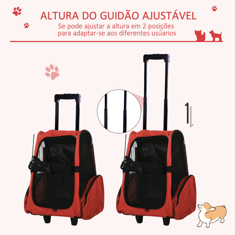 Mochila Transportadora 2 em 1 para Cães, Gatos e outros animais de Estimação - Cor Preto e Vermelho - 35x27x49 cm