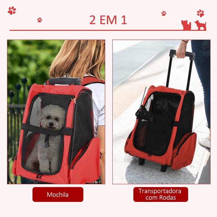 Mochila Transportadora 2 em 1 para Cães, Gatos e outros animais de Estimação - Cor Preto e Vermelho - 35x27x49 cm