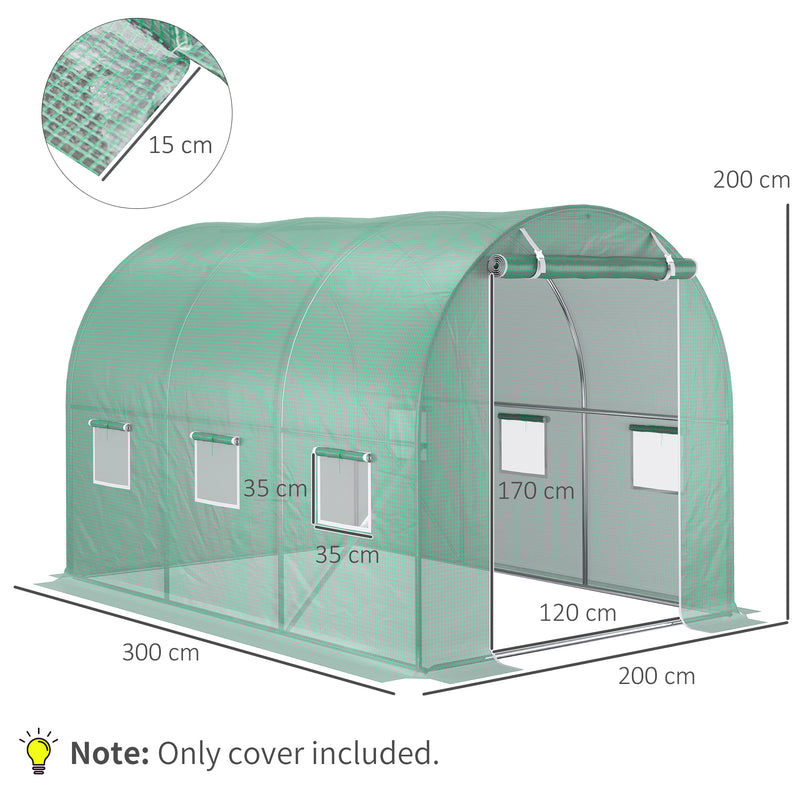 Cobertura de Estufa com 6 Janelas e Porta para Jardim Anti-UV PE 300x200x200 cm Verde