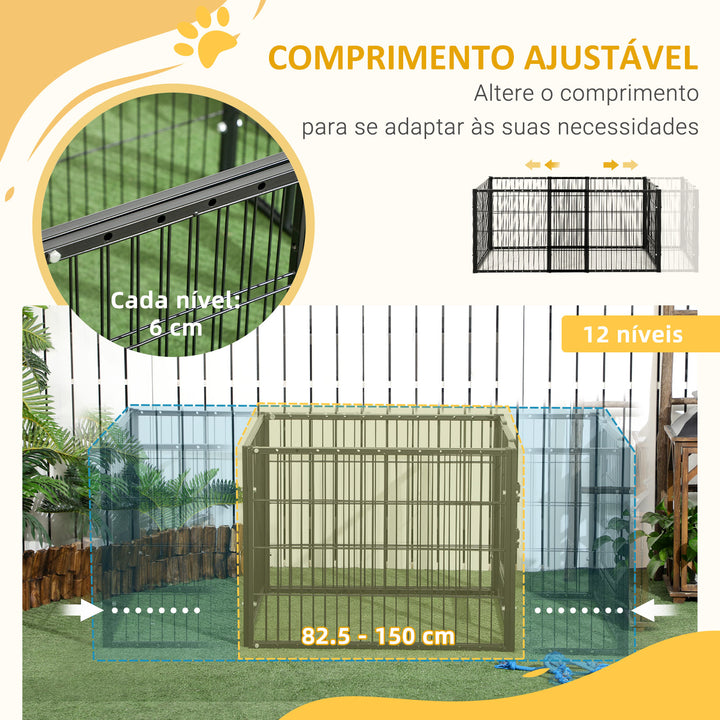 Parque para Cães de 6 Painéis Gaiola de Metal para Animais de Estimação com Largura Ajustável e Estrutura de Aço 82,5-150x79x61 cm Preto