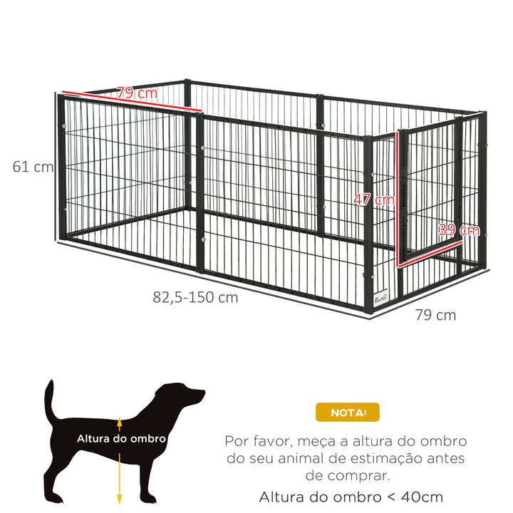 Parque para Cães de 6 Painéis Gaiola de Metal para Animais de Estimação com Largura Ajustável e Estrutura de Aço 82,5-150x79x61 cm Preto