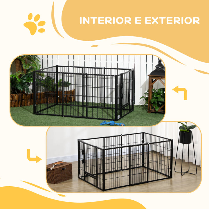 Parque para Cães de 6 Painéis Gaiola de Metal para Animais de Estimação com Largura Ajustável e Estrutura de Aço 82,5-150x79x61 cm Preto