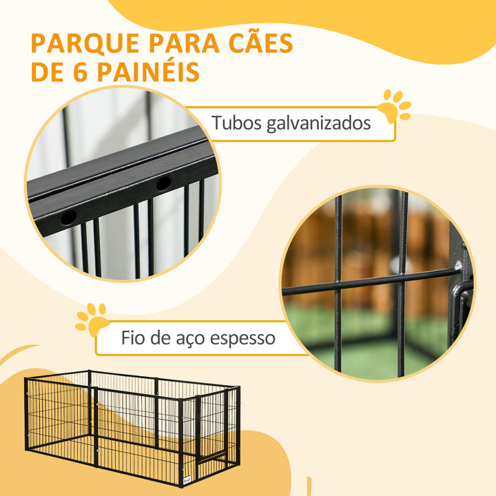 Parque para Cães de 6 Painéis Gaiola de Metal para Animais de Estimação com Largura Ajustável e Estrutura de Aço 82,5-150x79x61 cm Preto
