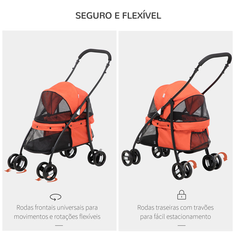 Carrinho para Animais de Estimação Dobrável Carrinho de Passeio para Cães e Gatos com Janela de Malha Almofada Lavável Arnês de Segurança e Estrutura de Aço 82x47x97cm Vermelho