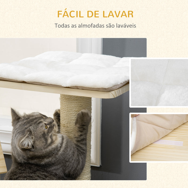 Árvore Arranhador para Gatos Altura 125cm Torre para Gatos com Cama Almofada Lavável Caverna Rolo Postes de Sisal e Rampa 70x50x125cm Madeira