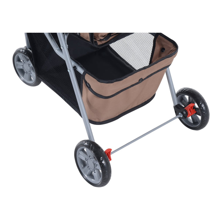 Carrito Dobrável Animais de Estimação para Cão e Gato Carrito Rodas 360º - Cor Castanho Café - 75x45x97 cm