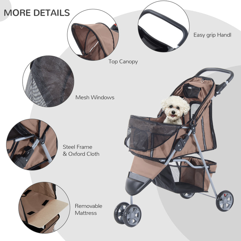 Carrito Dobrável Animais de Estimação para Cão e Gato Carrito Rodas 360º - Cor Castanho Café - 75x45x97 cm