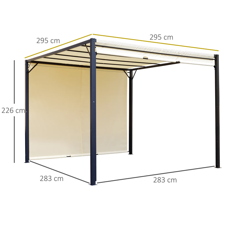 Pérgola 3x3 Pérgola com Teto Retrátil e Parede Lateral Versátil para Jardim pátio Terraço e Tecido de Poliéster Creme e Preto