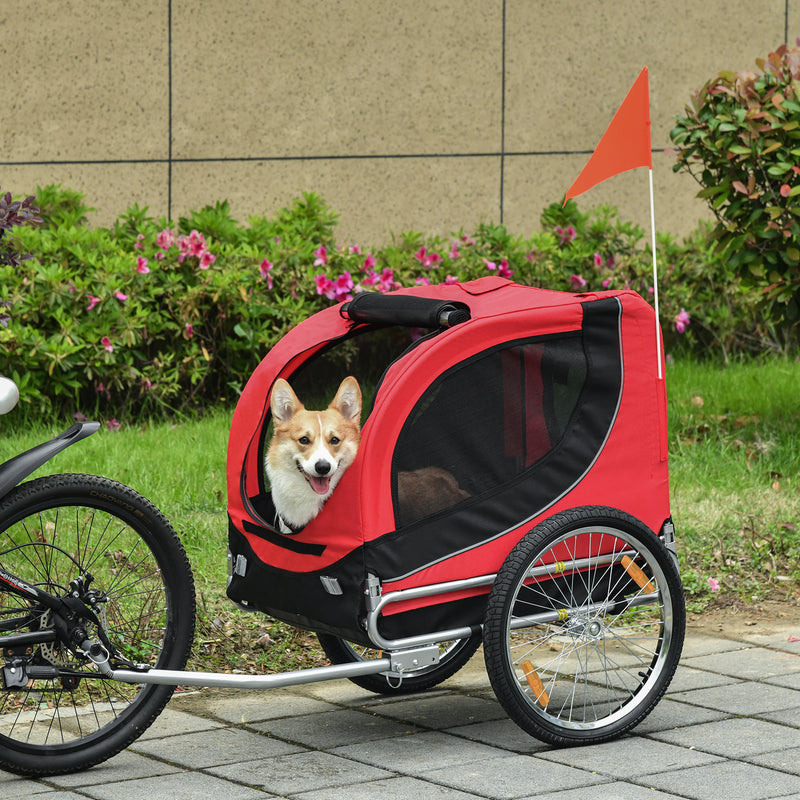 Atrelado para Bicicleta com Refletores e Bandeira para Animal de estimação tipo Cão - Vermelho e preto - 130x90x110 cm