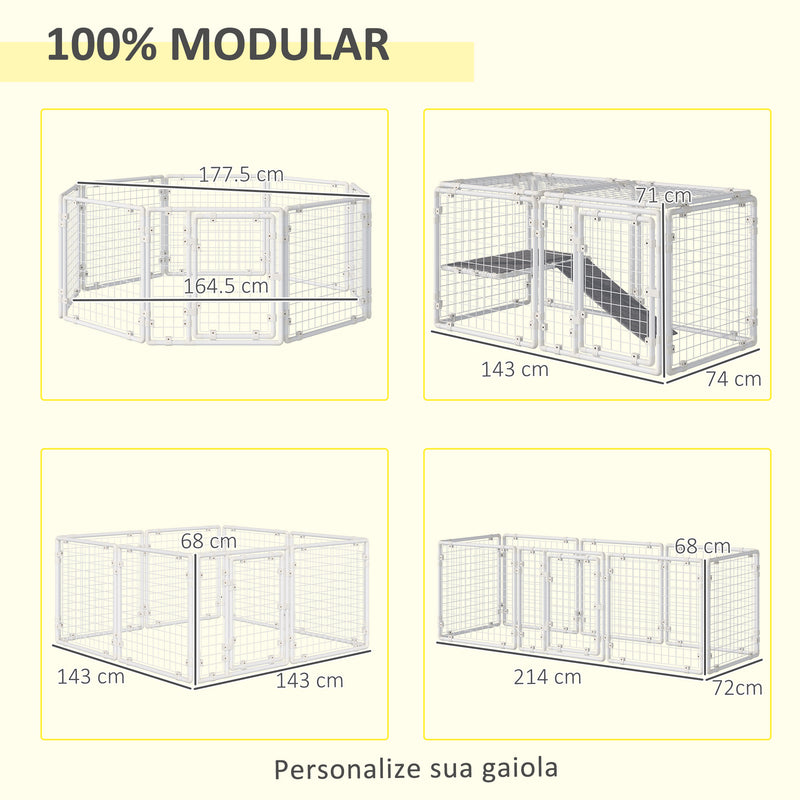 Gaiola Metálica para Animais de Estimação Gaiola para Coelhos com 9 Painéis com Trava e Escada para Cobaias Desenho DIY 68x68,2x2,5cm Branco