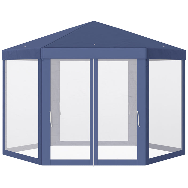 Tenda Hexagonal Tenda de Jardim com Rede Mosquiteira Portas com Zíper e Orifícios de Drenagem para Exterior Varanda 197x250 cm Azul