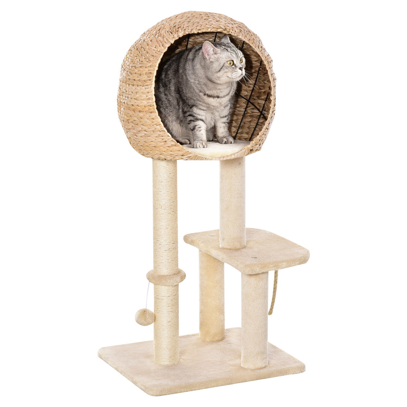 Árvore arranhador para gatos Torre de escalada com plataformas caverna corda de brincar poste de sisal 48x40x100 cm Bege