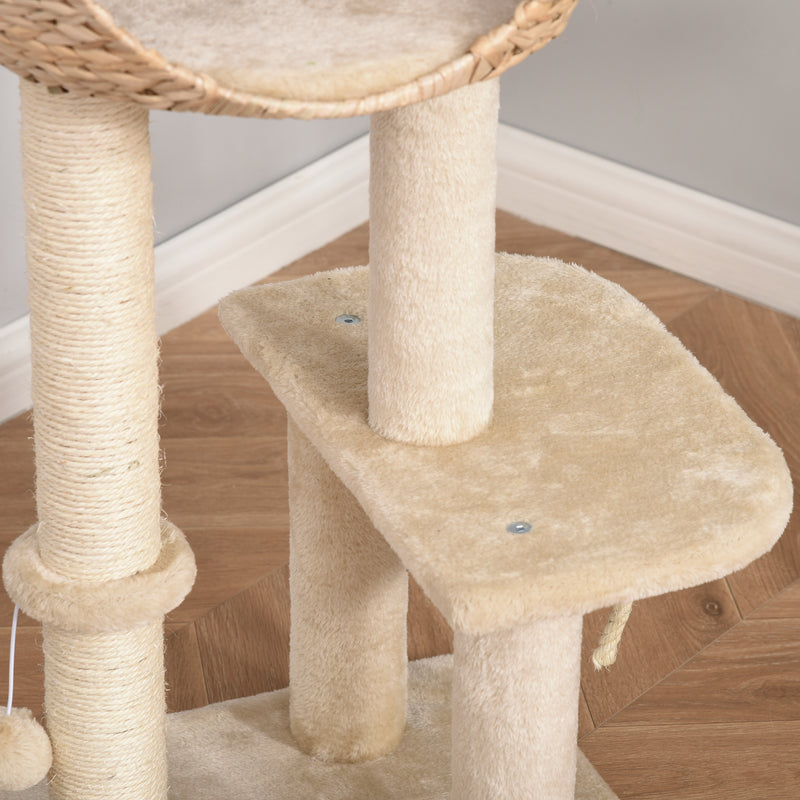 Árvore arranhador para gatos Torre de escalada com plataformas caverna corda de brincar poste de sisal 48x40x100 cm Bege