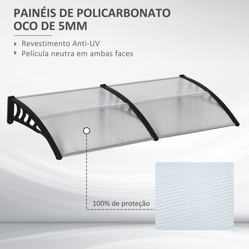 Marquise de Proteção 200x100cm Marquise Exterior para Portas e Janelas contra o Sol e Chuva com Suporte de PP Policarbonato Transparente