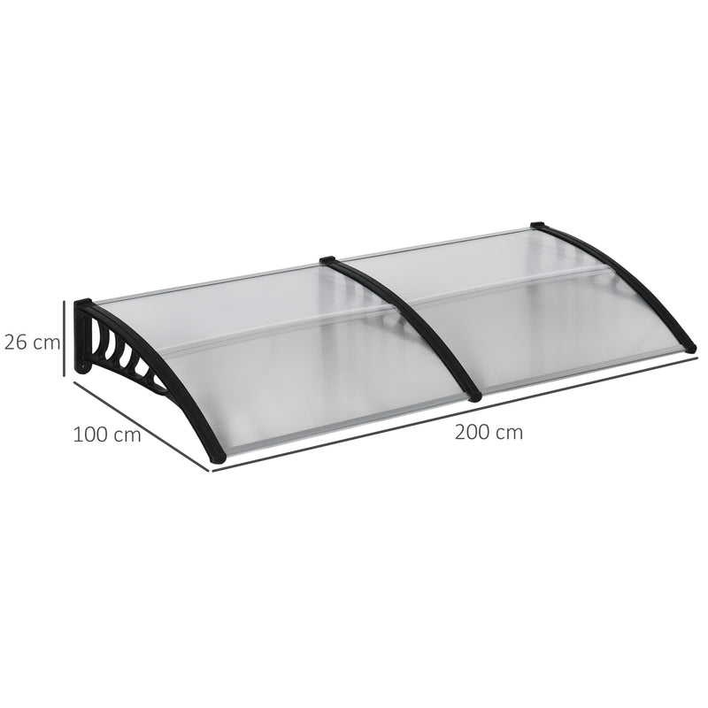 Marquise de Proteção 200x100cm Marquise Exterior para Portas e Janelas contra o Sol e Chuva com Suporte de PP Policarbonato Transparente