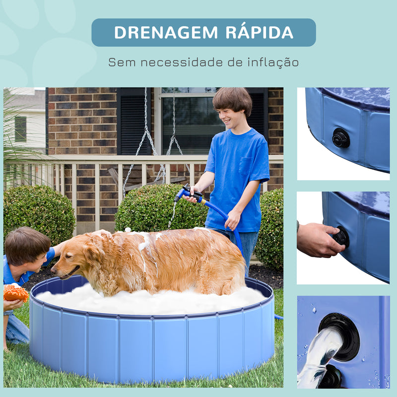 Piscina Dobrável para Cães Gatos Banheira Portátil para Animais de Estimação PVC Antiderrapante Múltiplo Uso para Interior e Exterior Ø120x30 cm Azul