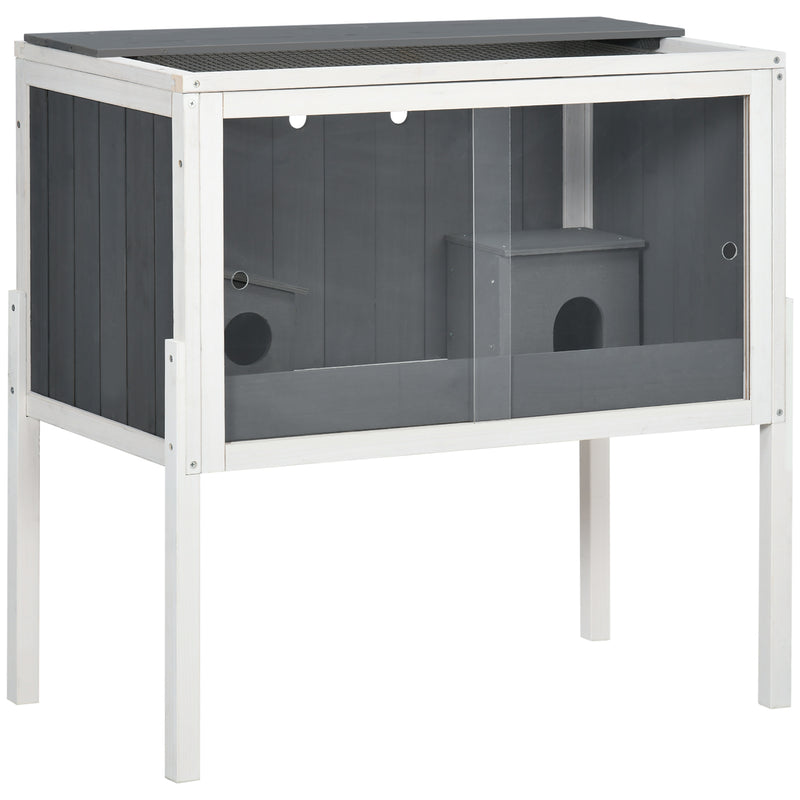 Gaiola para Hamster de Madeira 82x45x81cm Casa para Roedores com 2 Portas de Acrílico Prateleira Amovível 2 Casas para Animais Pequenos Cinza e Branco