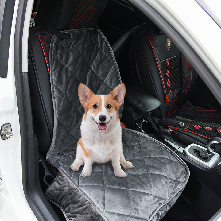 Capa de Assento Dianteiro de Carro para Cães Protetor Antiderrapante com Fixação e Correia Envolvente para Caminhões Furgões SUV 105x46cm Cinza