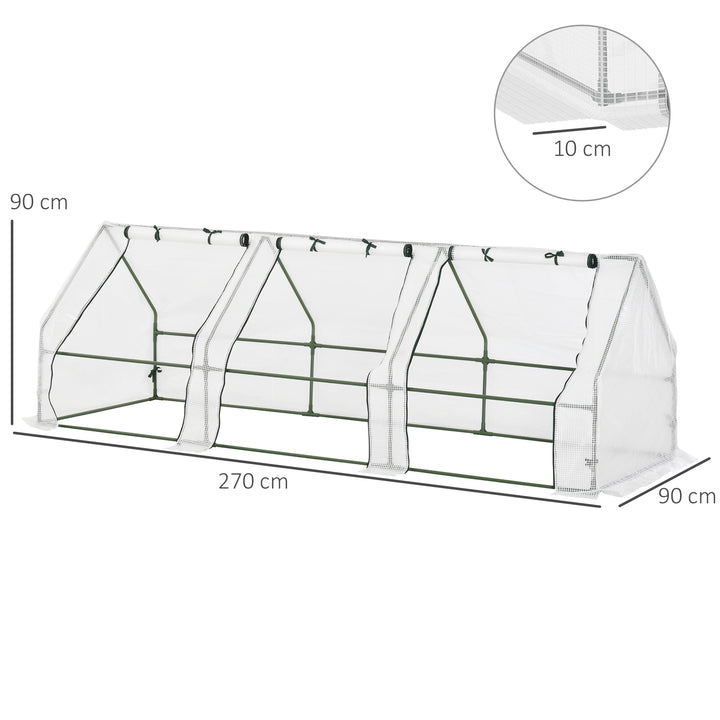 Estufa de Jardim Terraço 270x90x90 cm Tipo Casa Tubo de Aço com 3 Janelas Estufa Pequena para Cultivo de Plantas Branco Translúcido