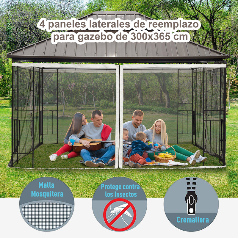 4 painéis laterais 335x207 cm para tenda de jardimmosquiteira para gazebo com zíperes e anéis preto