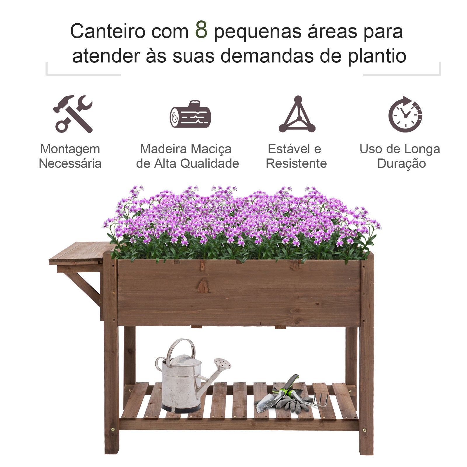 Jardim urbano com prateleiras floreira de madeira maciça elevada Ervas 123x54x74 cm Castanho