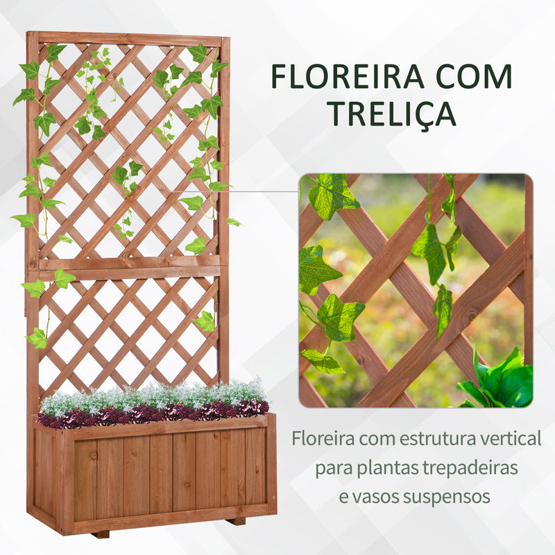 Floreira com Treliça de Madeira Maciça Caixa de Plantio com Suporte para Plantas Trepadeiras para Cultivo de Plantas Flores 72,5x31,5x149,5 cm Natural