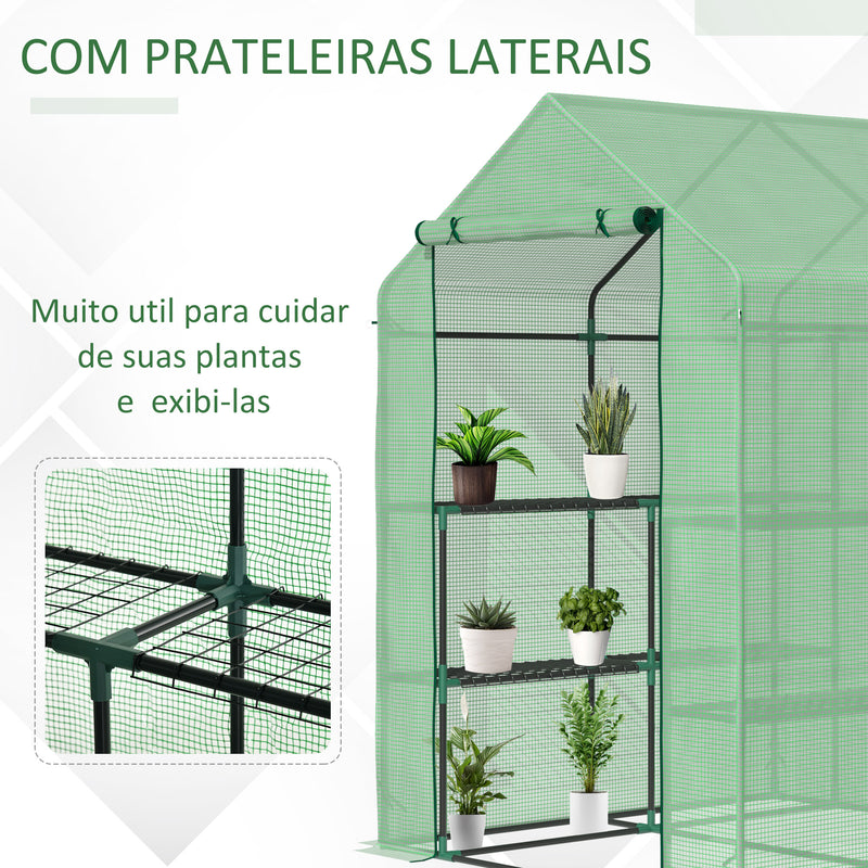 Estufa de Jardim Estufa para Plantas com Prateleiras 143x138x190cm Estrutura de Aço Jardinagem Verde