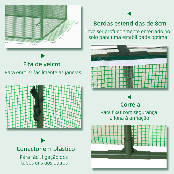 Estufa de Jardim 180x90x70cm Estufa de Jardim com 2 Janelas Enroláveis Cobertura de PE e Estrutura de Metal Estufa para Cultivo de Plantas Flores Verde