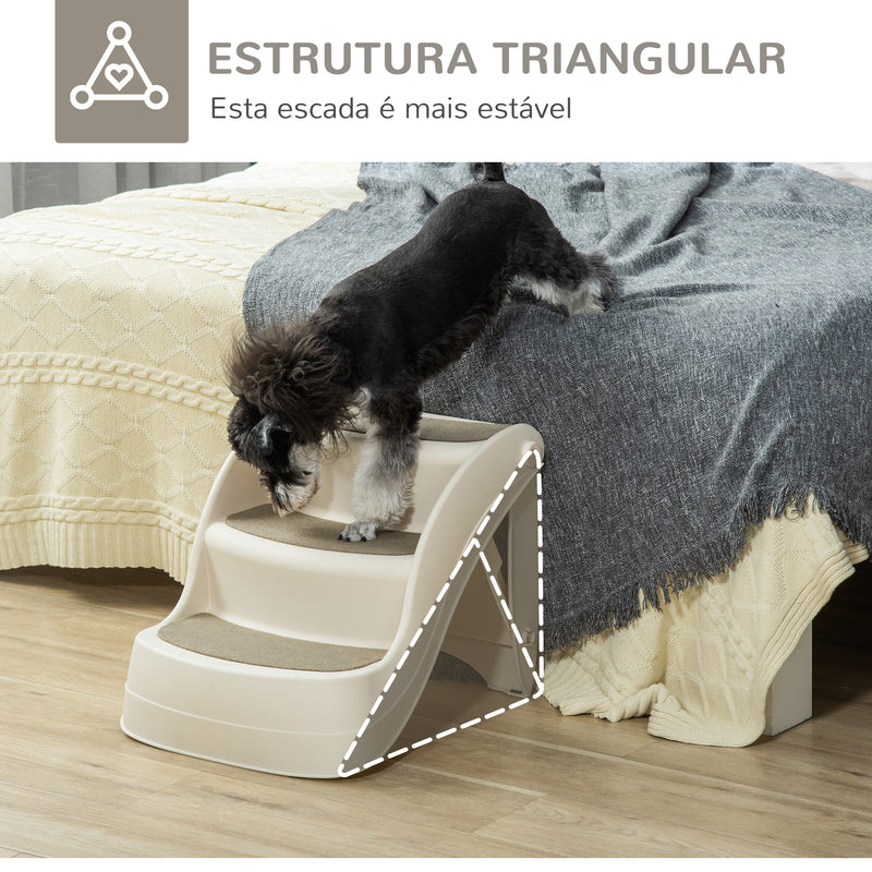 Escada para Cães de 3 Degraus Dobrável Escada de Plástico para Animais de Estimação com Tapetes Antiderrapantes para Cama Sofá Carga 15kg 49x38x38cm Creme