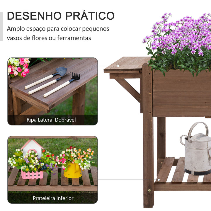 Jardim urbano com prateleiras floreira de madeira maciça elevada Ervas 123x54x74 cm Castanho