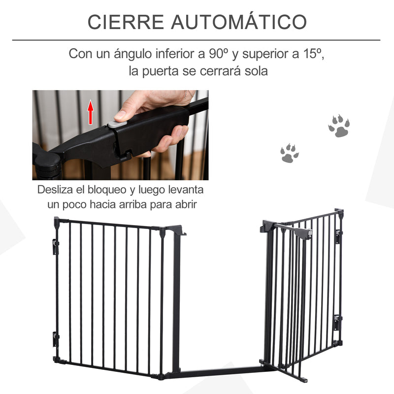 Barreira de Segurança para Animais de Estimação Barreira Dobrável de 3 Painéis com Fechadura Inteligente para Corredor Escada 180x74,5cm Preto