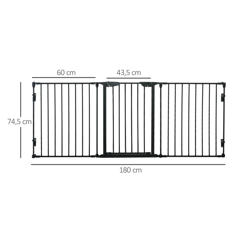 Barreira de Segurança para Animais de Estimação Barreira Dobrável de 3 Painéis com Fechadura Inteligente para Corredor Escada 180x74,5cm Preto