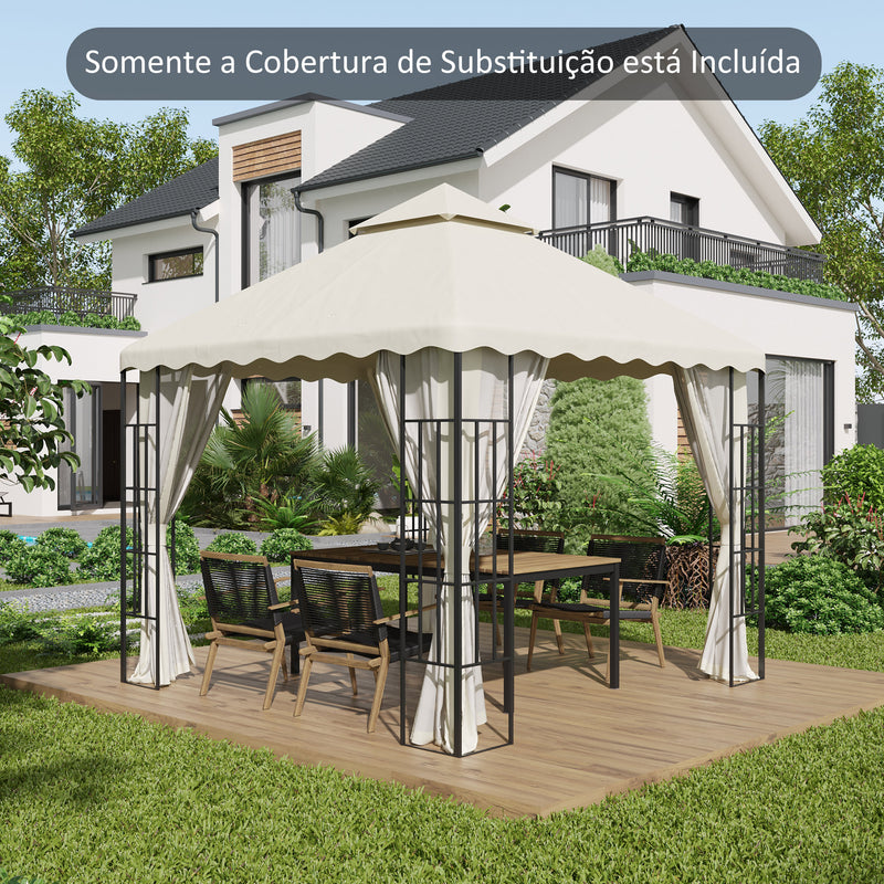 Toldo de Substituição para Pérgola 2,95x2,95 cm Cobertura de Substituição com Teto Duplo e 10 Orifícios de Drenagem Tecido de Poliéster para Pátio Jardim Creme