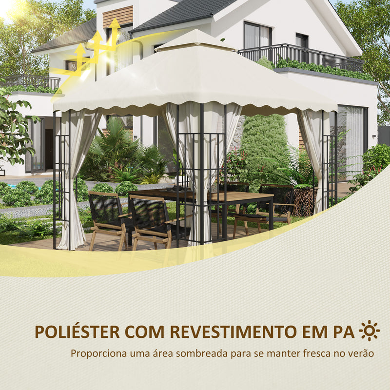 Toldo de Substituição para Pérgola 2,95x2,95 cm Cobertura de Substituição com Teto Duplo e 10 Orifícios de Drenagem Tecido de Poliéster para Pátio Jardim Creme