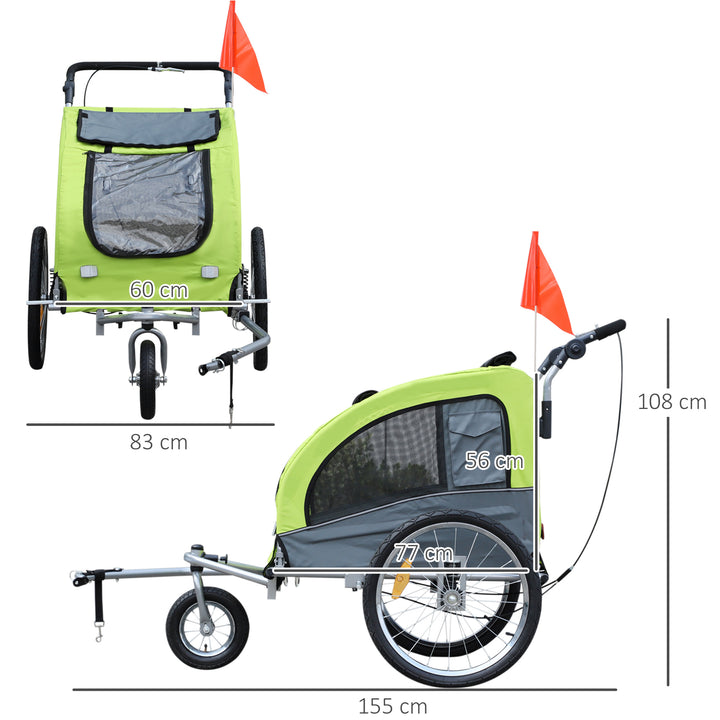 Reboque Bicicleta Cães Carrinho para Transporte Mascote 2 em 1 com Barra de Passeio Amortecedor Roda Giratória 360º Refletores Carga Máx. 30kg - 130x90x110cm