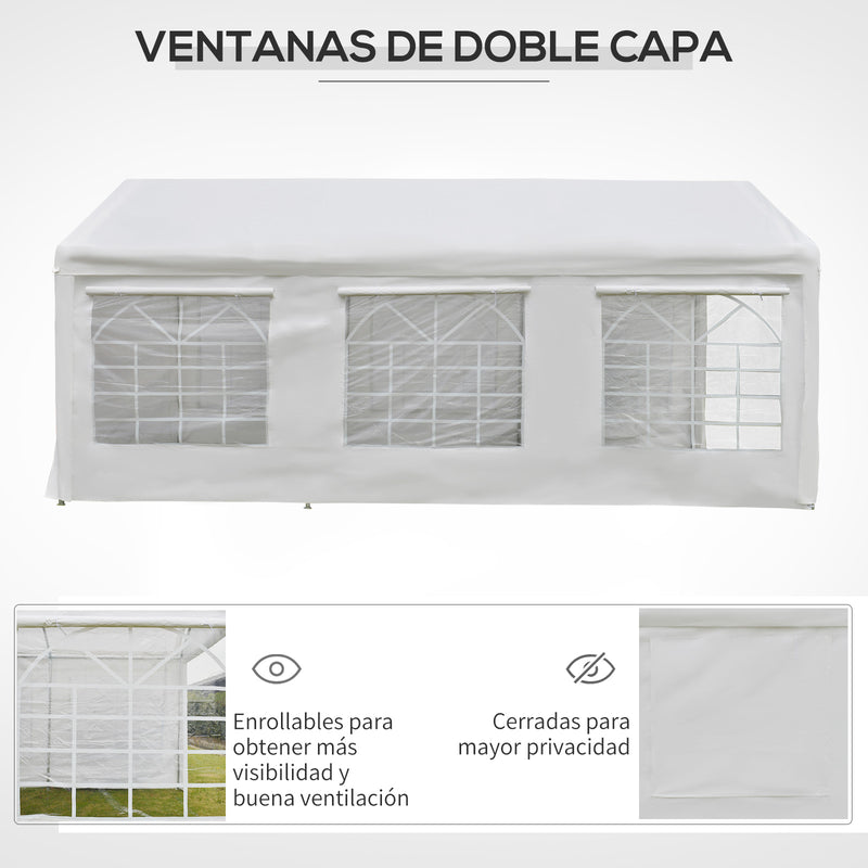 Tenda para Festas 6x3m Tenda de Jardim com 4 Paredes Laterais 2 Portas Enroláveis e 6 Janelas Proteção UV para Exterior Eventos Casamentos Branco