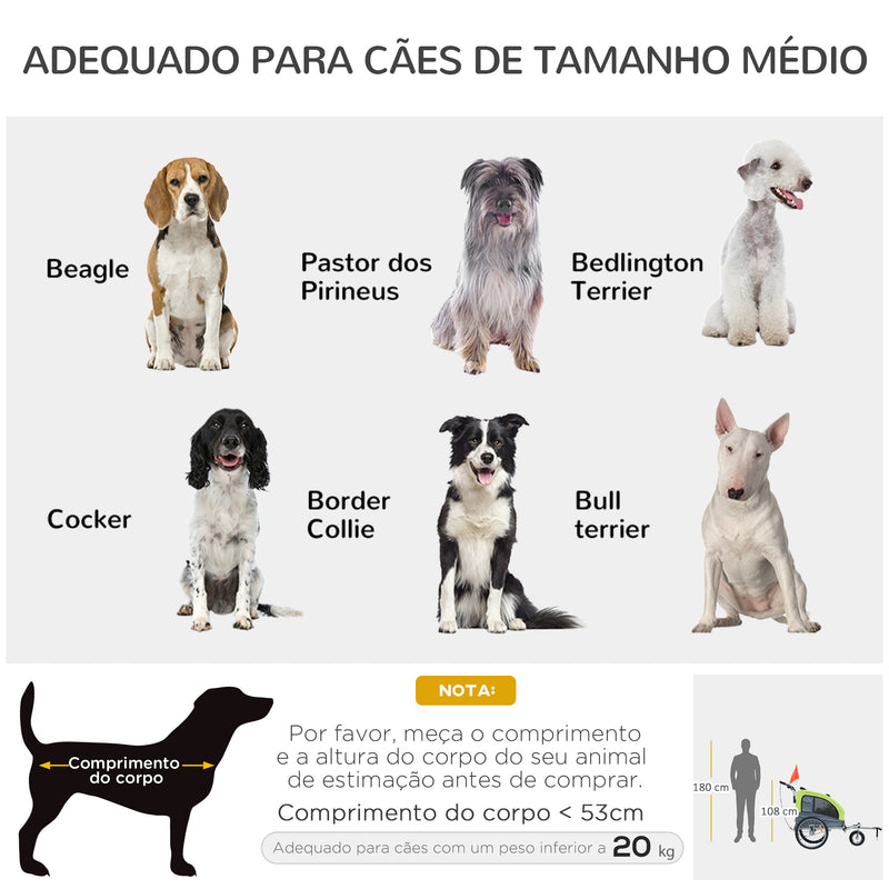 Reboque Bicicleta Cães Carrinho para Transporte Mascote 2 em 1 com Barra de Passeio Amortecedor Roda Giratória 360º Refletores Carga Máx. 30kg - 130x90x110cm