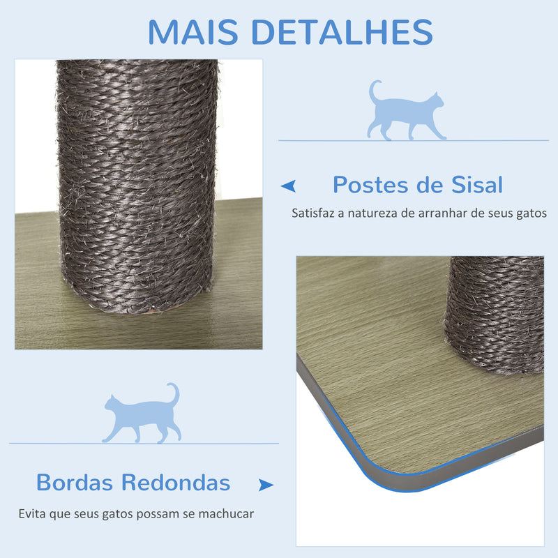 Árvore Arranhadora para Gatos de Madeira 71,5x49,5x120cm Torre para Gatos com Caverna Plataformas Postes Arranhadores de Sisal Almofadas de Pelúcia Suave e Bolas Suspensas Cinza