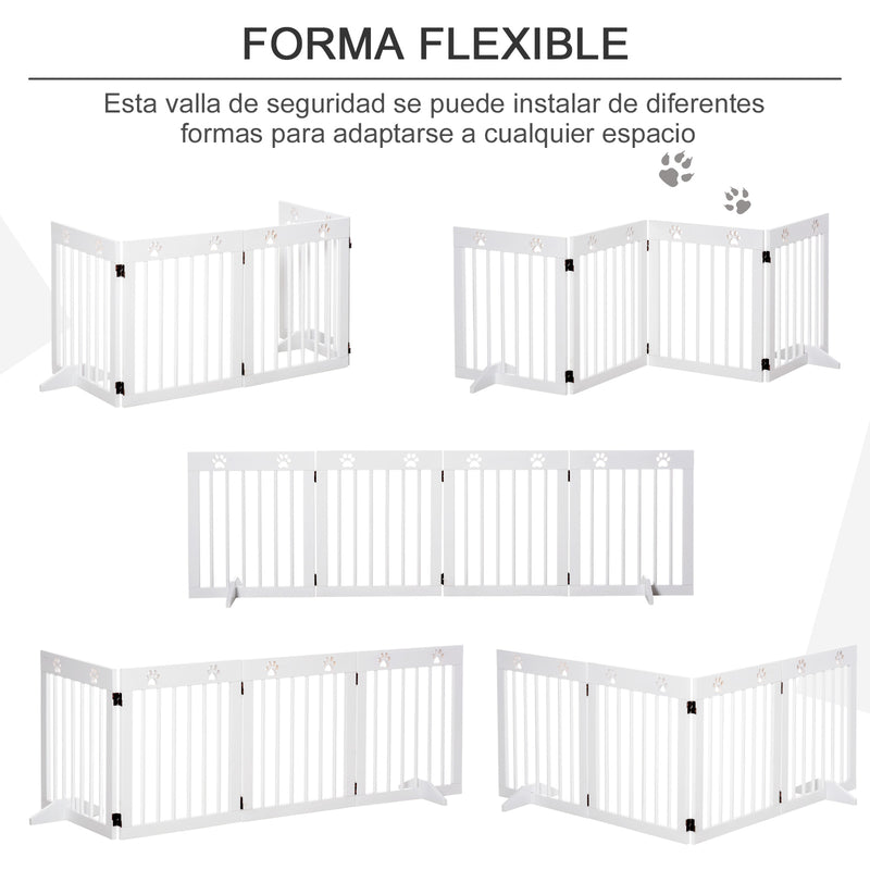 Barreira de Segurança Dobrável para Cães Grade de Proteção de 4 Painéis com Pés para Portas Escadas Corredor 204x30x61cm Branco