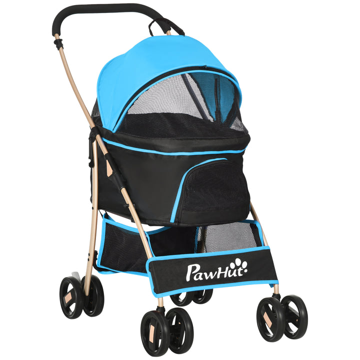 Carrinho para Animais de Estimação 3 em 1 Carrinho para Cães e Gatos Dobrável com Bolsa de Transporte Cesta de Armazenamento e Travão Tecido de Oxford 600D Carga Máxima 15kg 82x49,5x98cm Azul