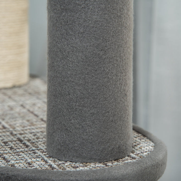 Árvore para Gatos Grande Torre de Escalar com Múltiplas Plataformas Cama Superior Túnel Postes de Arranhar de Sisal Natural e Brinquedos 49x49x130 cm Bege e Cinza
