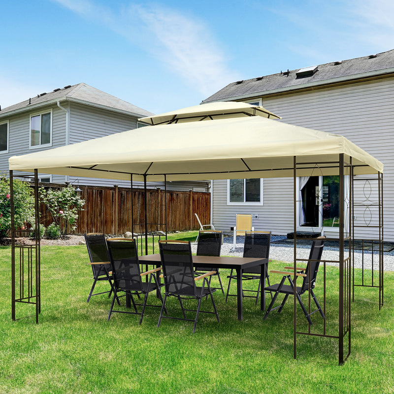 Pérgola de Jardim 295x392x270 cm Pérgola para Exterior com Duplo Teto de Ventilação e 4 Colunas de Aço Estáveis para Festas Eventos Pátio Creme