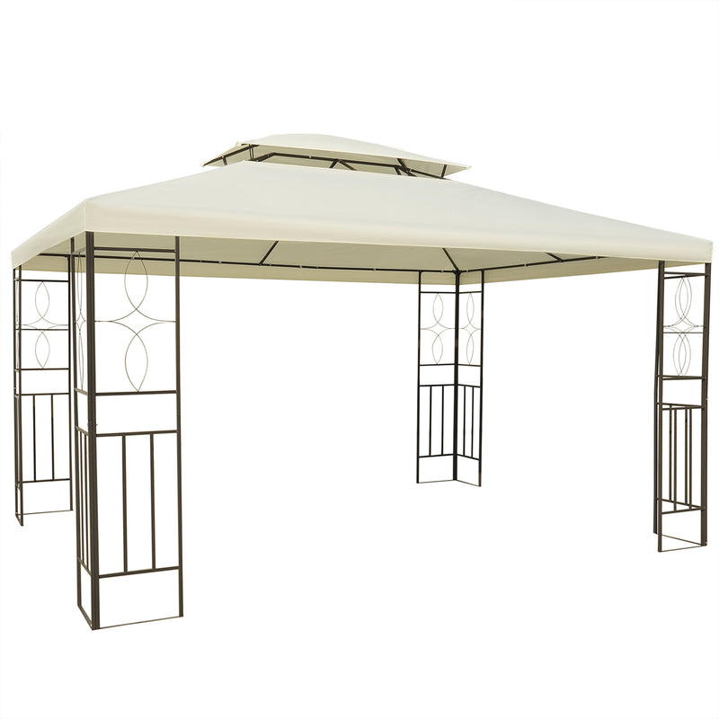 Pérgola de Jardim 295x392x270 cm Pérgola para Exterior com Duplo Teto de Ventilação e 4 Colunas de Aço Estáveis para Festas Eventos Pátio Creme