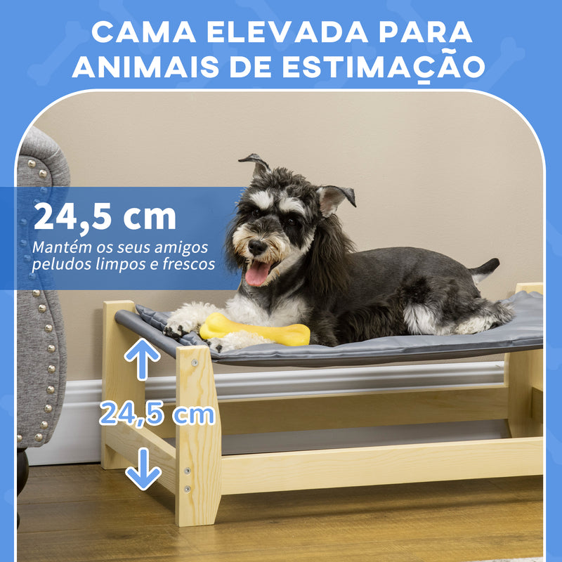 Cama Elevada para Cães Cama Elevada para Animais de Estimação Pequenos e Médios com Almofada Lavável Carga Máxima 15kg para Interior Exterior 90x50x28cm Cinza