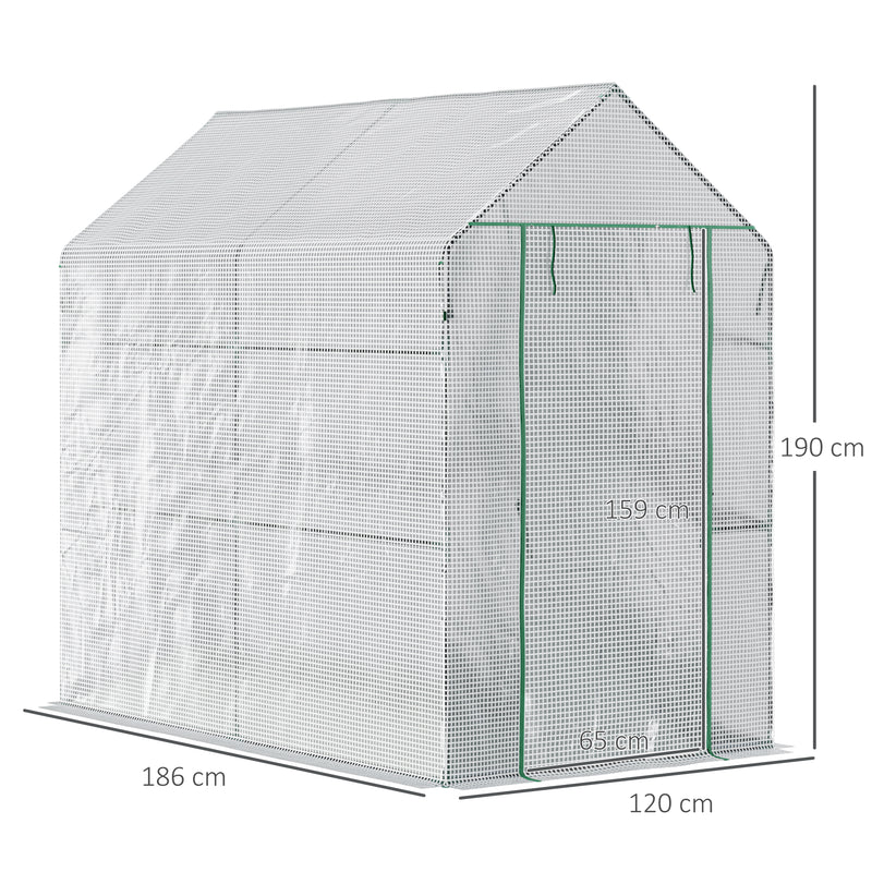 Estufa de Jardim Estufa Caseira com 4 Prateleiras Porta Enrolável Cobertura de PE 140g/m² e Estrutura de Aço para Cultivos de Plantas Flores 120x186x190cm Branco