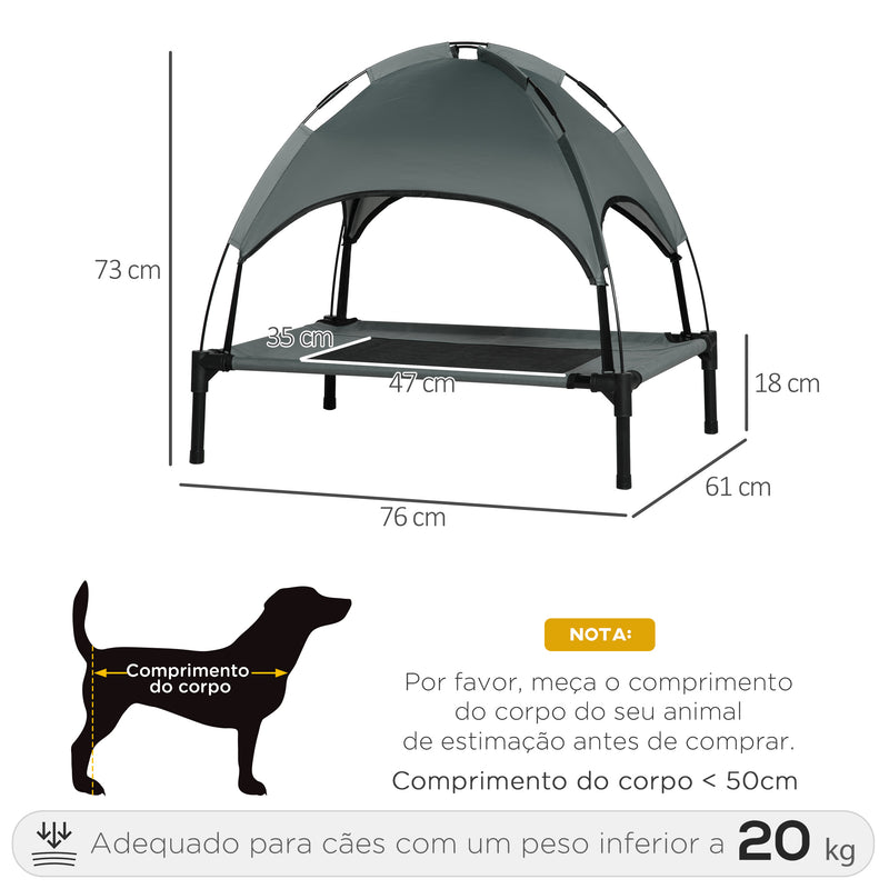 Cama portátil elevada para animais de estimação com toldo removível tecido respirável para interior e exterior 76x61x76 cm cinza