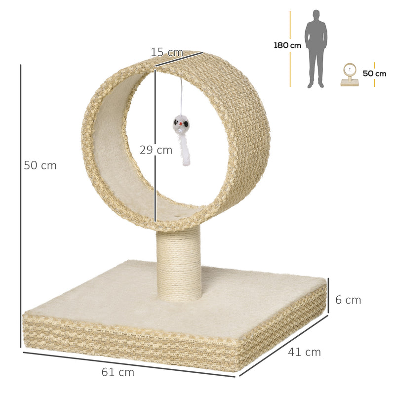 Árvore para Gatos Pequenos Torre de Arranhar de Gato com Túnel Superior Poste Arranhador de Juta Natural e Brinquedo Suspenso 61x41x50cm Bege