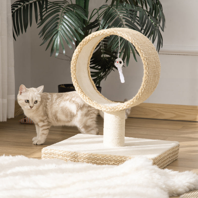 Árvore para Gatos Pequenos Torre de Arranhar de Gato com Túnel Superior Poste Arranhador de Juta Natural e Brinquedo Suspenso 61x41x50cm Bege