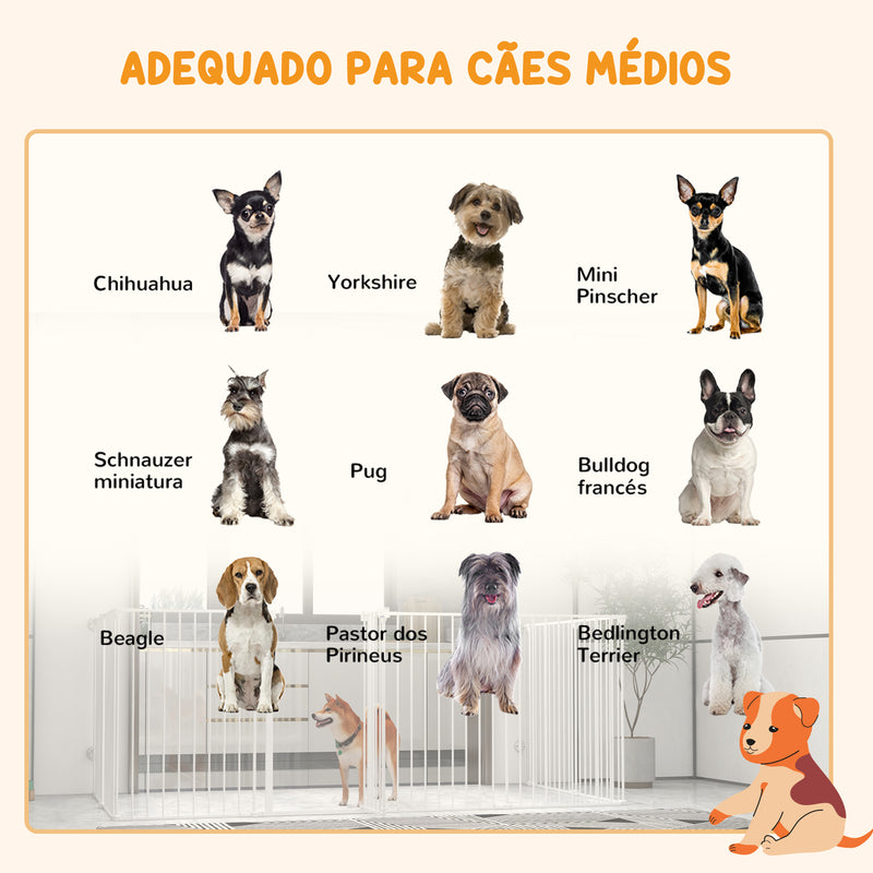 Parque para Cães de 8 Painéis 64x90 cm Parque para Animais de Estimação Dobrável de Aço com Duplo Travamento Função de Bloqueio e Formato Modular Branco